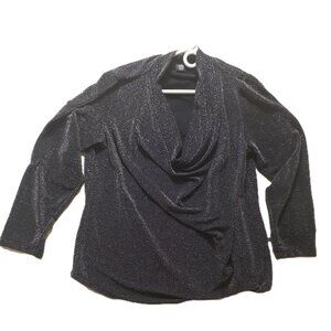 Top Grace Plus 2X Gray Blouse Women 3/4-Sleeve Metallic Stretch